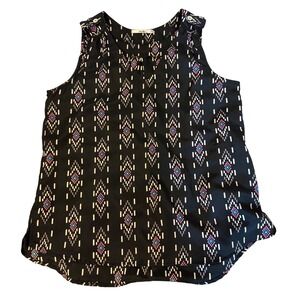 Papaya Womens Sleeveless Geometric Ikat Tribal Print Blouse Black Pink Blue